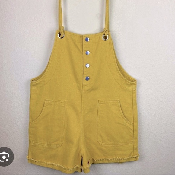 Blue Blush Mustard Button Overalls with Tie Straps Medium - Picture 1 of 2